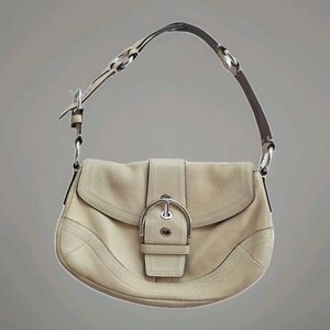 Coach Vintage Y2K Soho 10723 Ivory Taupe Beige Shoulder Bag Pebbled Leather